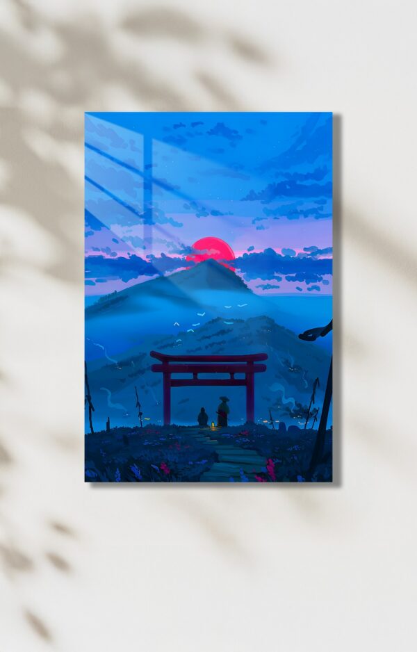 Ghost of Tsushima HD Metal Poster – Japon Torii Kapısı Gün Batımı Manzara
