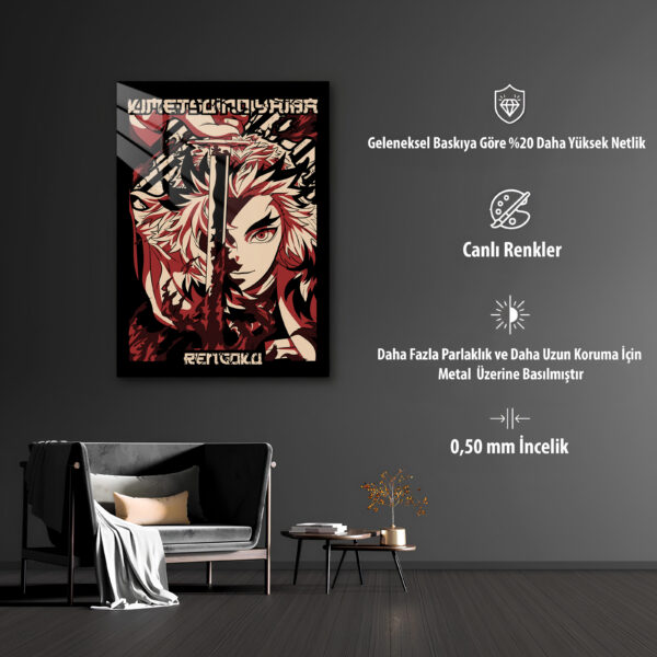 Kimmetsu No Yaiba Rengoku Temalı HD Metal Tablo Poster