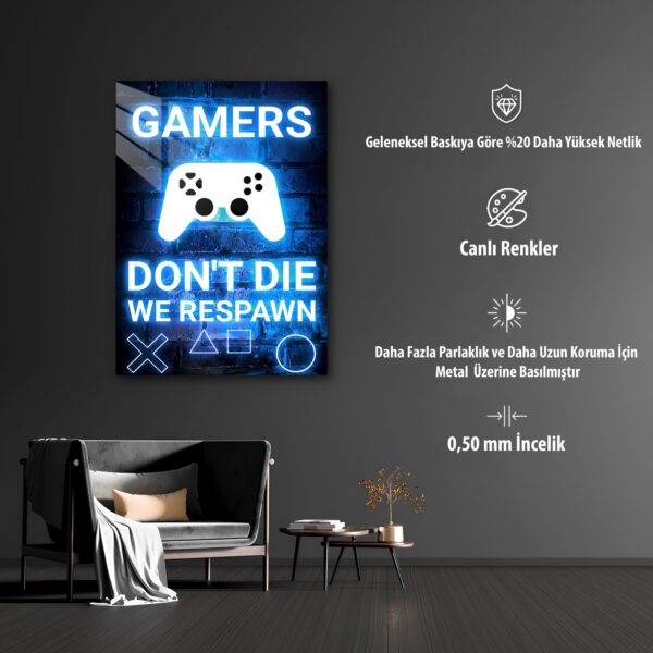 Oyun Konsolu Temalı Gamers Dont Die HD Metal Tablo Poster
