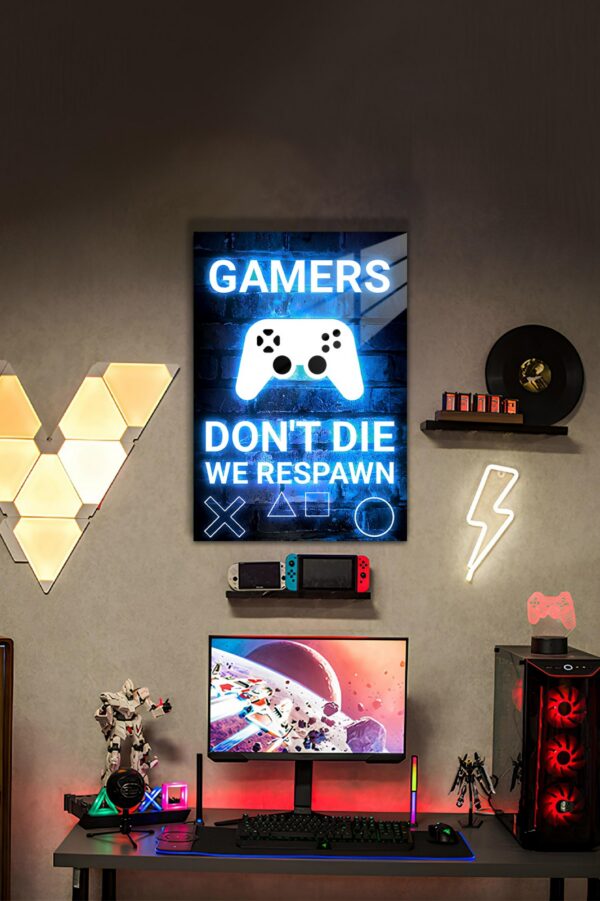 Oyun Konsolu Temalı Gamers Dont Die HD Metal Tablo Poster